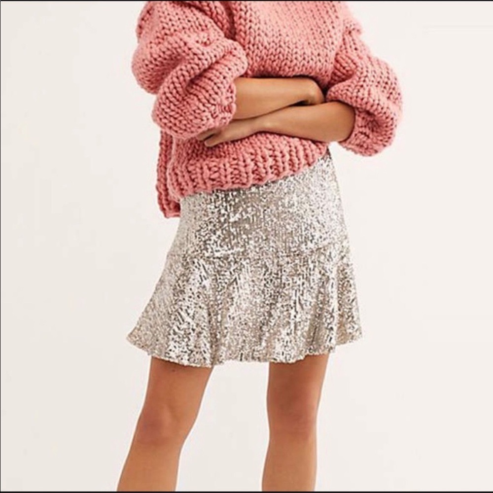 NWT XS Free People Trumpet Sequin Mini Skirt Skater Glam Party Concert Festival